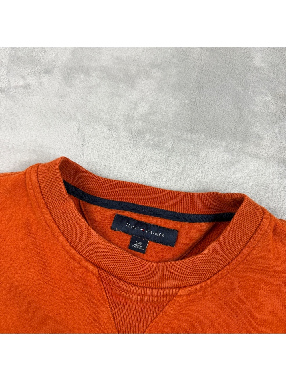 Tommy Hilfiger Men L Orange Crewneck Sweatshirt Flag Logo Heritage Minimal Prep - Picture 3 of 8